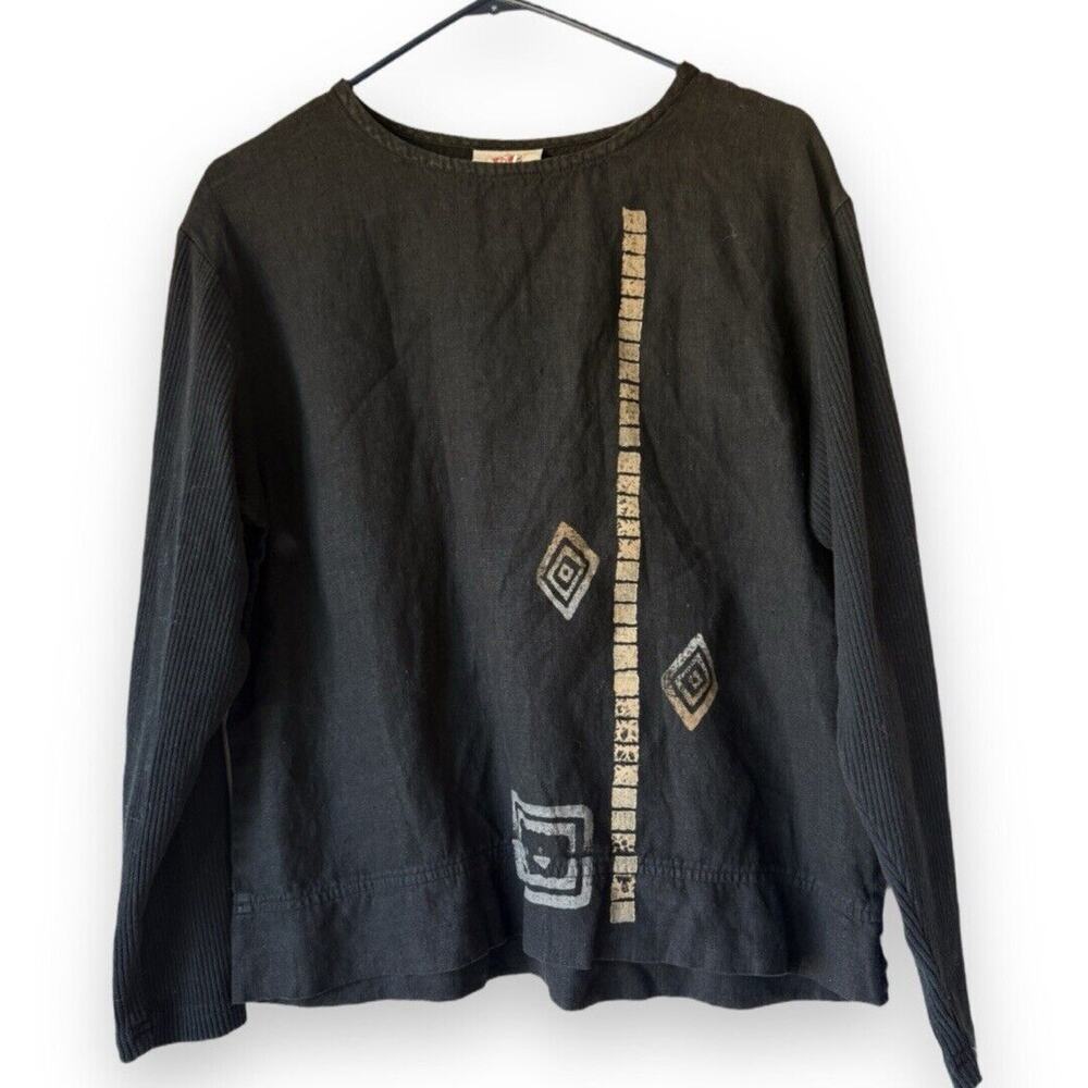 bc sports by blue cactus top womens m linen Black Tunic Blouse Made In USA​